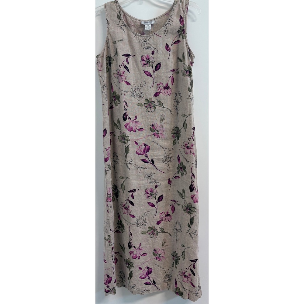 Style & Co Collection Petite Linen Floral Maxi Dress Tan Purple 12P Sleeveless